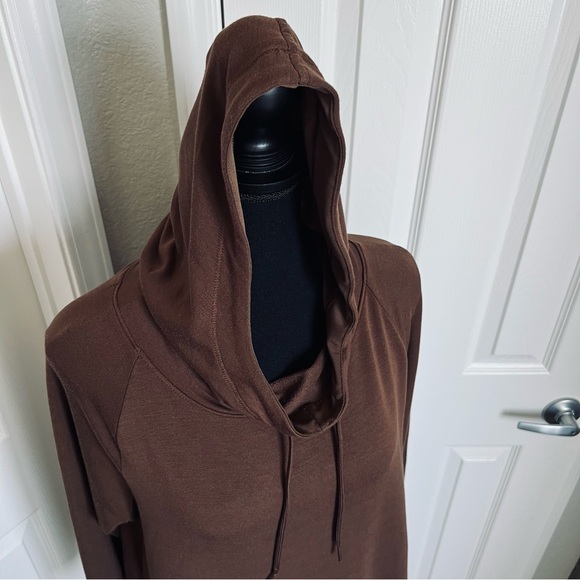 🍂 Athletic Works Brown Hooded Drawstring Hoodie Pullover Thumb Hole Sz M (8-10) - Picture 6 of 6